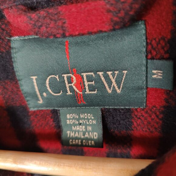 Vintage J Crew Jacket Wool Mens Medium Red Plaid Oarsman Wool Flannel - Picture 4 of 5